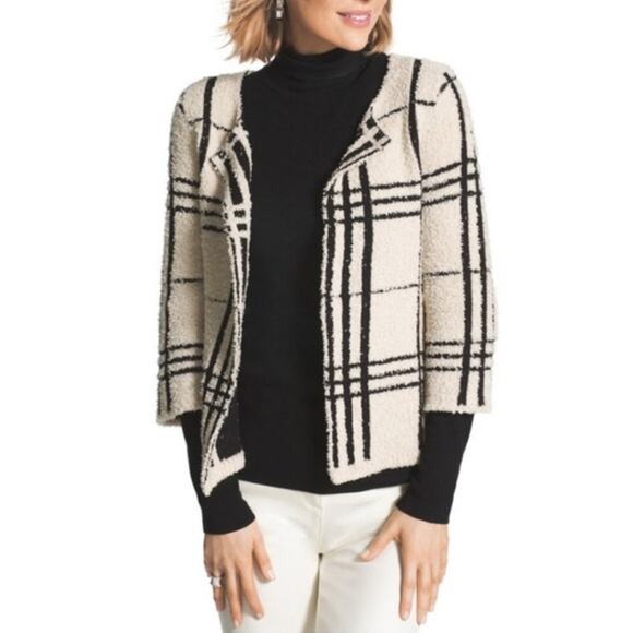 Chico's plaid cozy cardigan women's size 1 - Picture 1 of 7